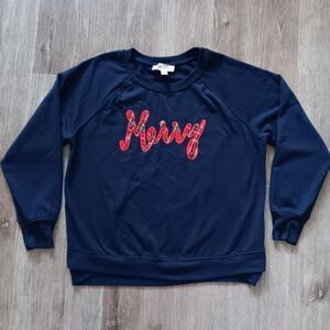 Philosophy MERRY holiday Xmas crewneck sweater womens medium navy red